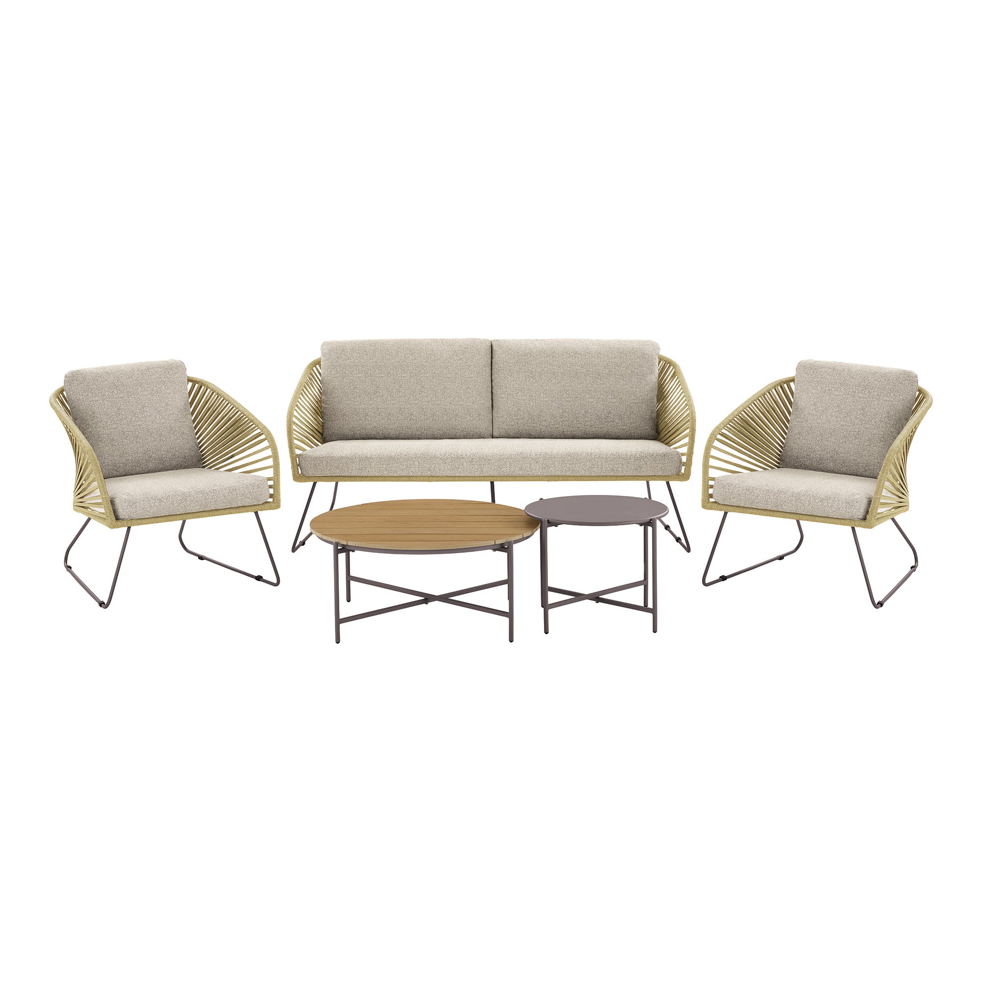 House Nordic - Novella Lounge Set – Beige & Sandkleurig – Inclusief Kussens – Staal & Polyester